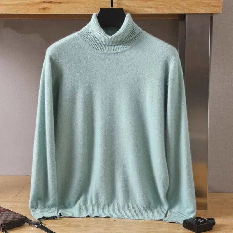 Aureo Herren-Kaschmirpullover, Zopfmusterkragen, lange Ärmel