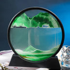3D klepsydra z kinetycznym piaskiem i przepływającym kolorem w szklanej ramie