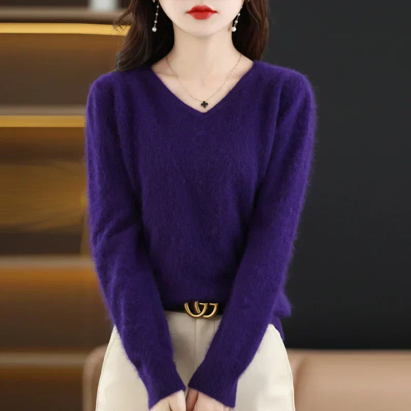 100% Cashmere V-Neck Sweater, Nyra Slim-Fit Pullover For Women