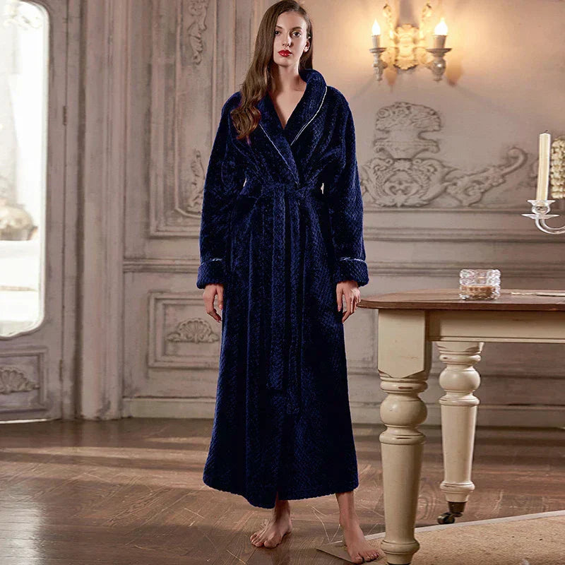 CozyNest Thermal Flannel Maternity Robe, Extra-Long Fit