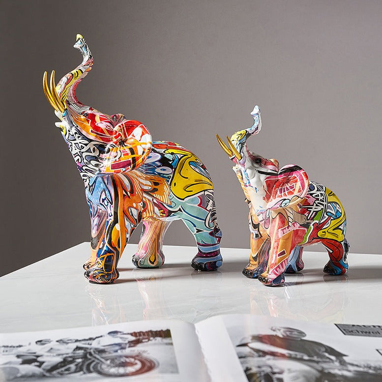 Aurella Hand-Painted Resin Elephant Figurine, Nordic or Graffiti