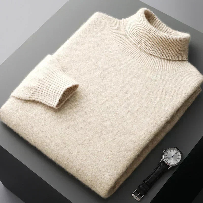 Camisola Aurelo em lã merino extrafina, gola subida, estilo casual