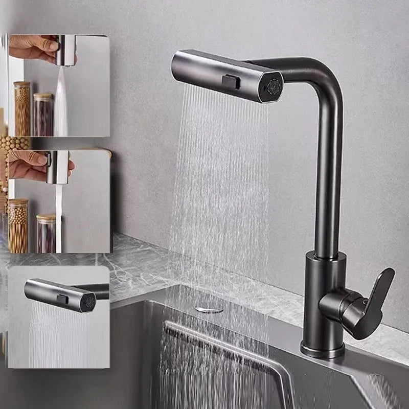 Torneira de cozinha AeroCascade com fluxo em cascata e bica giratória para bancada