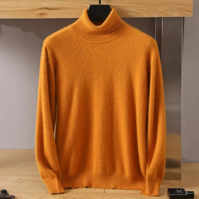 Aureo Herren-Kaschmirpullover, Zopfmusterkragen, lange Ärmel