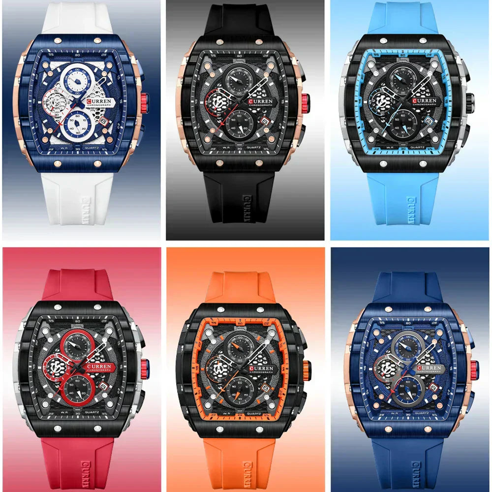 Relógio Cronógrafo Vareno, Data Automática, Bracelete de Silicone, 6 Cores