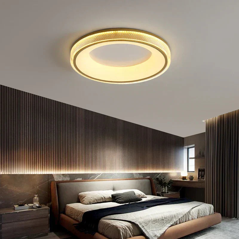 Lampadario rotondo in cristallo Marlow, lampada da soffitto color oro