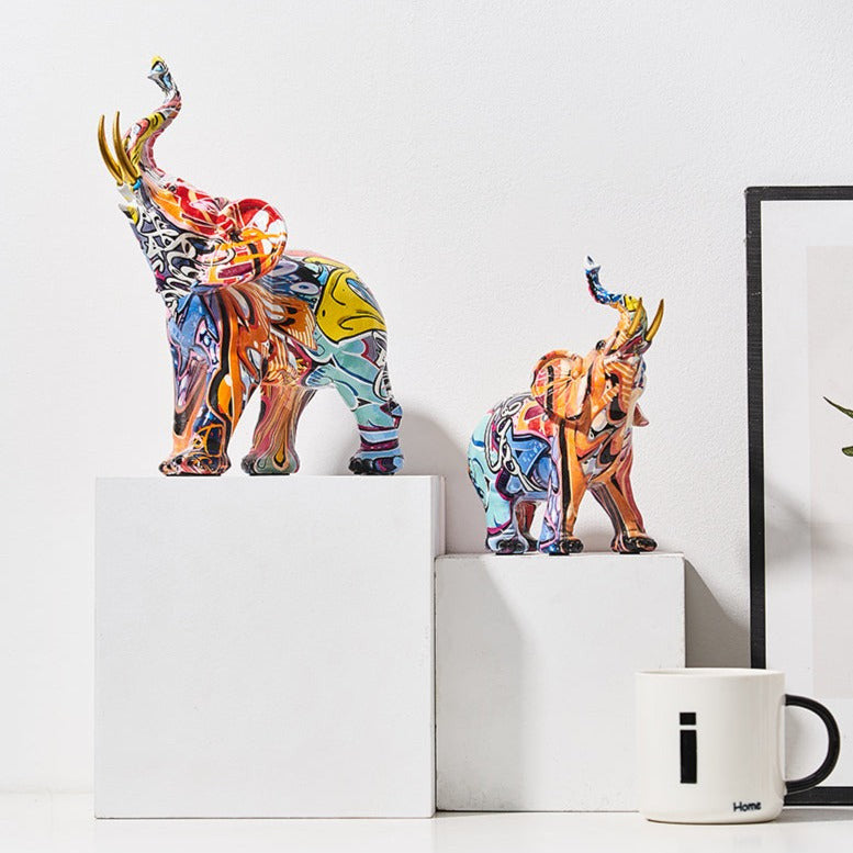 Aurella Hand-Painted Resin Elephant Figurine, Nordic or Graffiti