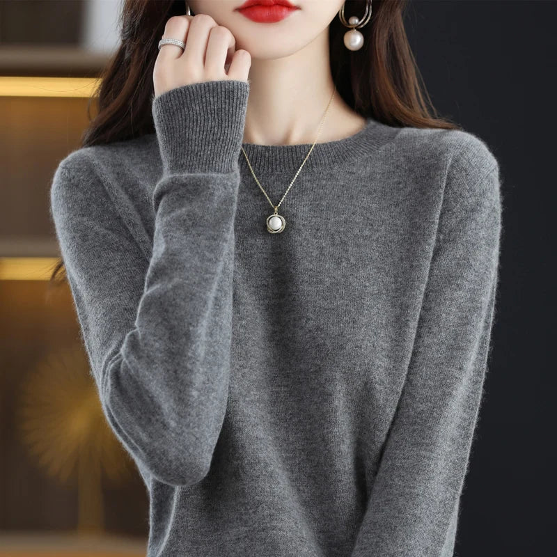 Dame stramtsiddende sweater i merinould, Aurelia efterår/vinter strik