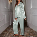 Ensemble de pyjama en soie pour femmes, haut de nuit à manches longues et pantalon NovaSilk