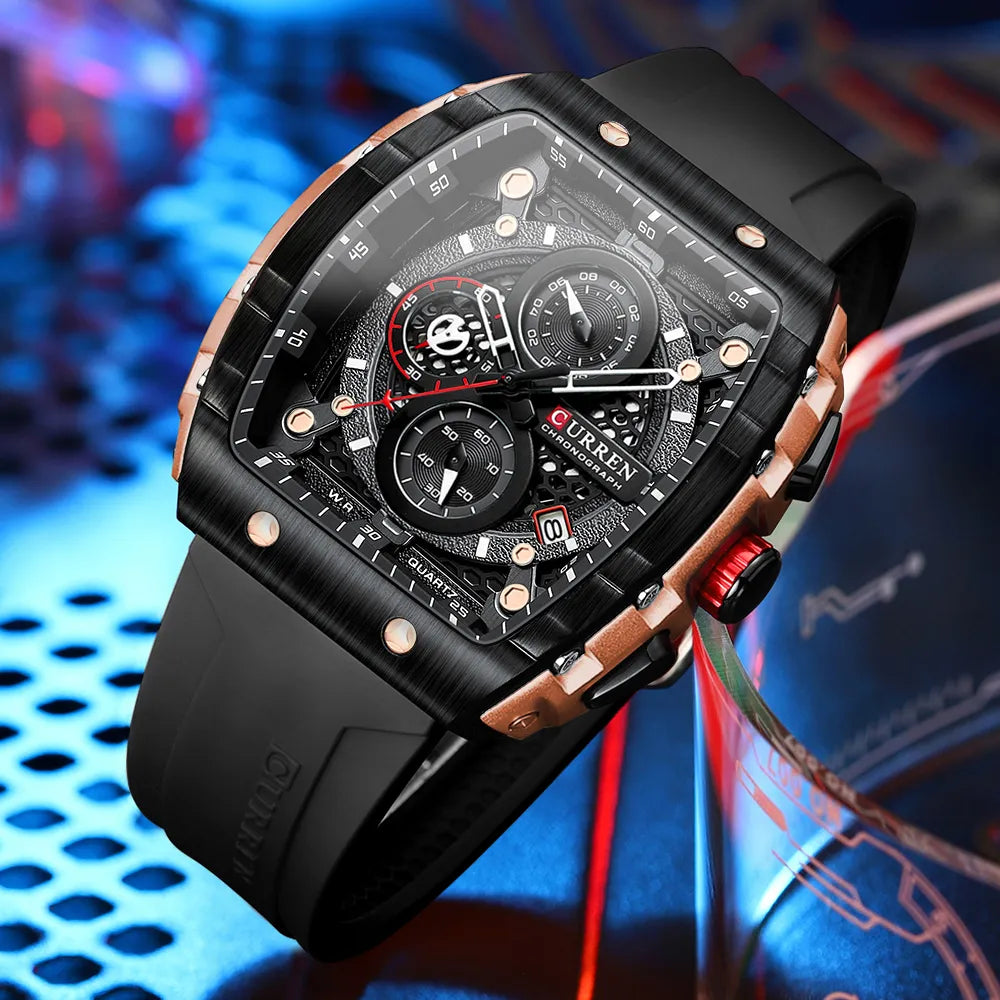 Relógio Cronógrafo Vareno, Data Automática, Bracelete de Silicone, 6 Cores