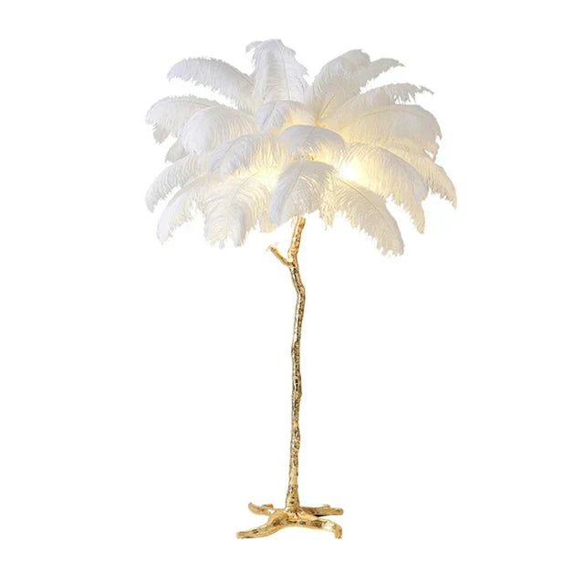 Aurelle Ostrich Feather Floor Lamp, Brass & Copper Finish