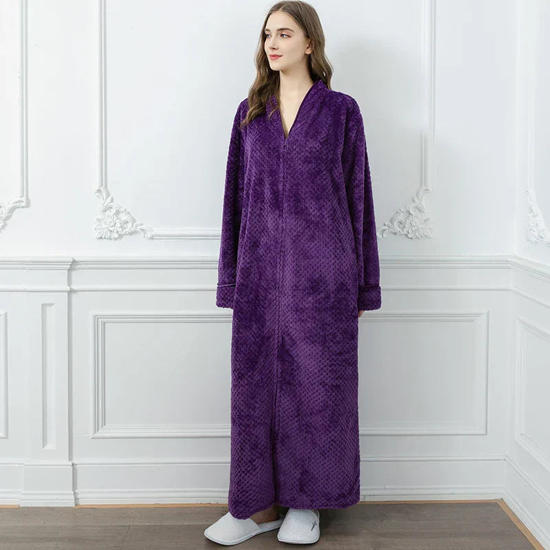 CozyNest Thermal Flannel Maternity Robe, Extra-Long Fit