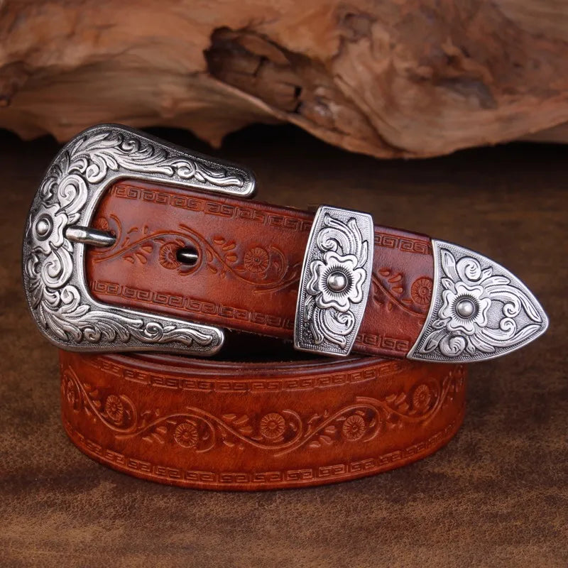 Marisol Western Leather Belt With Silver Buckle, Four Colors