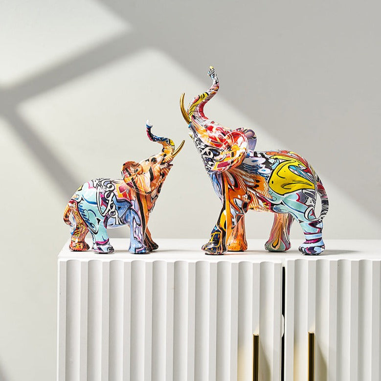 Aurella Hand-Painted Resin Elephant Figurine, Nordic or Graffiti