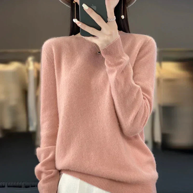 Camisola Sylvara de Lã Merino Extrafina para Mulher, Malha Justa com Decote Redondo