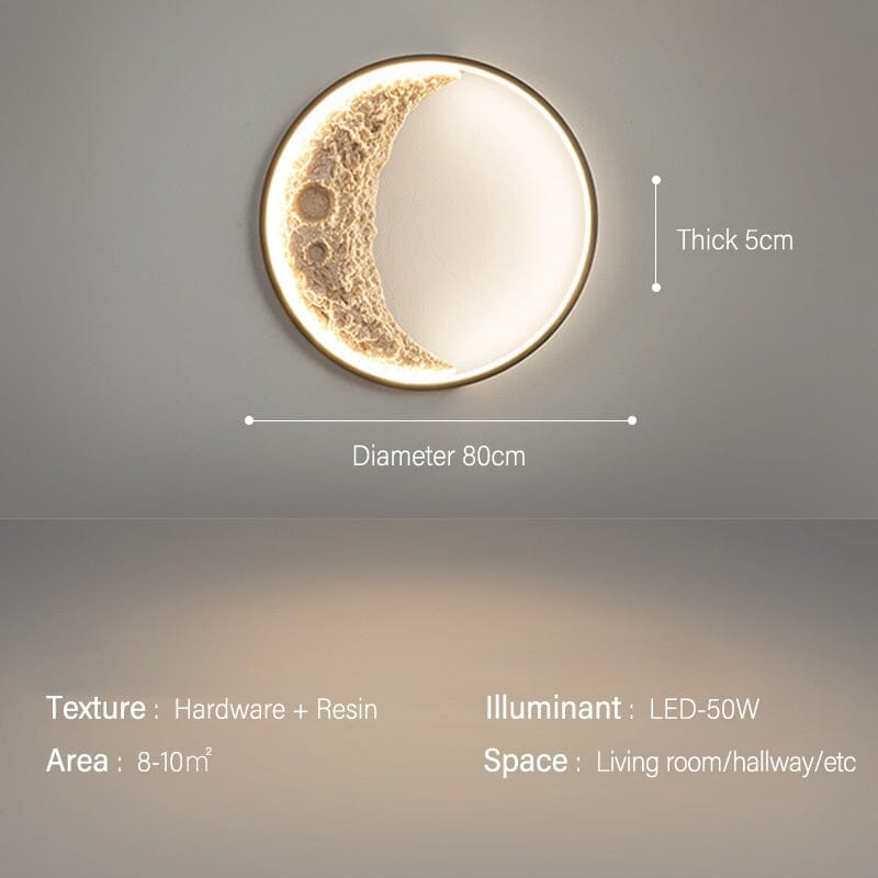 Lampa ścienna, okrągły design w stylu księżyca, ściemnialna na pilota, 3 rozmiary