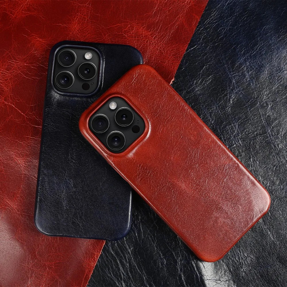 Capa para iPhone em Pele de Vaca Genuína, Feita à Mão, 5 Cores