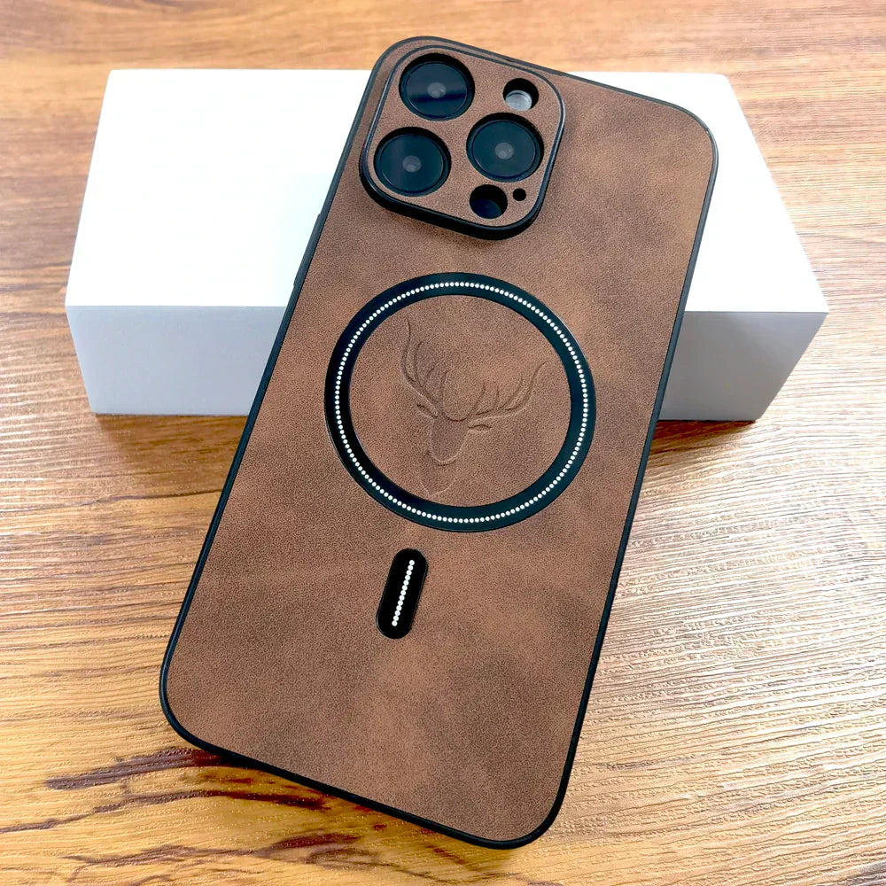 Cedar Vale Faux Leather iPhone Case with MagSafe, Deer Emblem