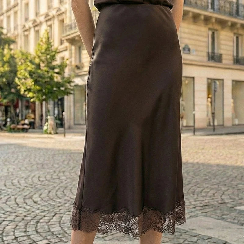 Ensemble Vintage Café Bohème I Haut en Dentelle & Jupe Mi-Longue Chic