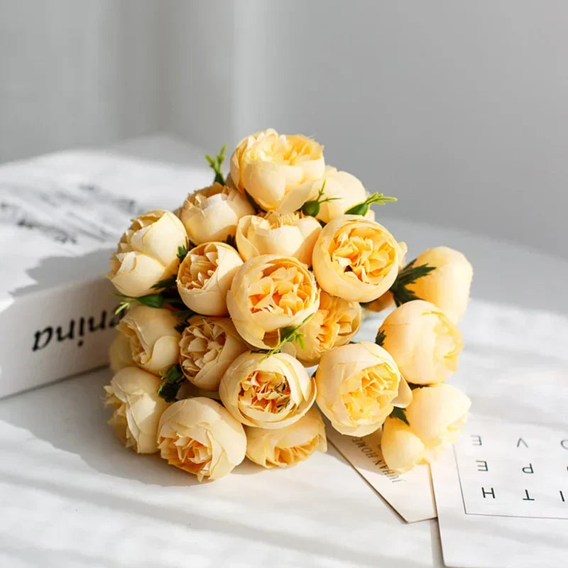 Lyra Silk Peony Bouquet, 27 Lifelike Blooms For Weddings & Home Decor