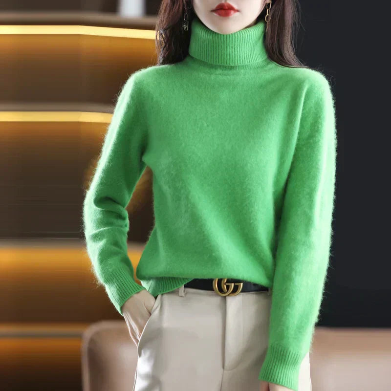 Nyorelle ハイネックカシミヤセーター、女性向けフィットニットプルオーバー