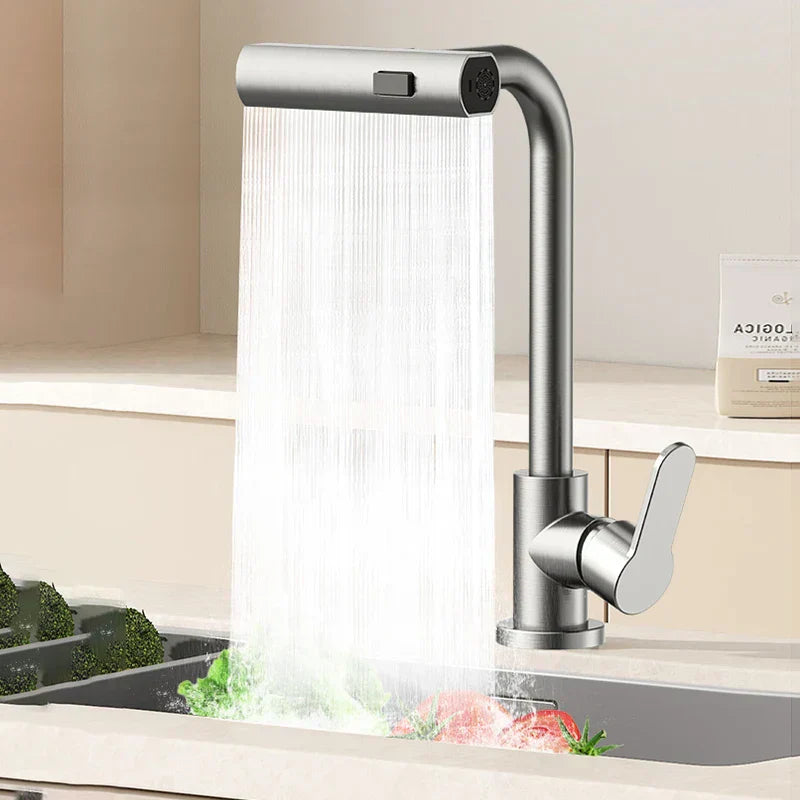 Torneira de cozinha AeroCascade com fluxo em cascata e bica giratória para bancada