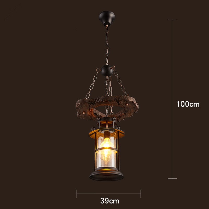 Industrial Wood & Iron Pendant Ceiling Light, E27 LED Compatible
