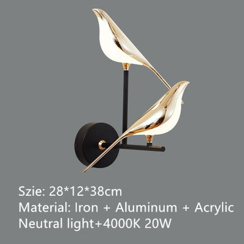 Wall Light, Gold-Plated Hummingbird In Cast Iron And Aluminium