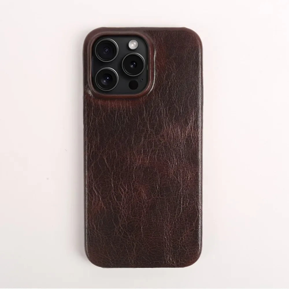 Capa para iPhone em Pele de Vaca Genuína, Feita à Mão, 5 Cores