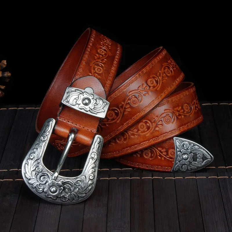 Marisol Western Leather Belt With Silver Buckle, Four Colors