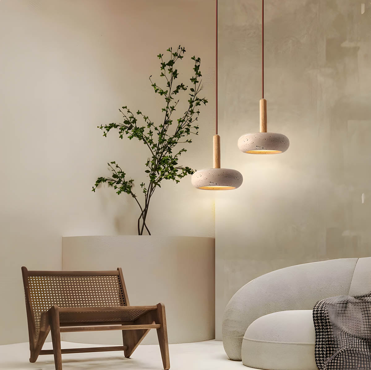 Lampada a sospensione in travertino LustreStone per ogni stanza, luce calda