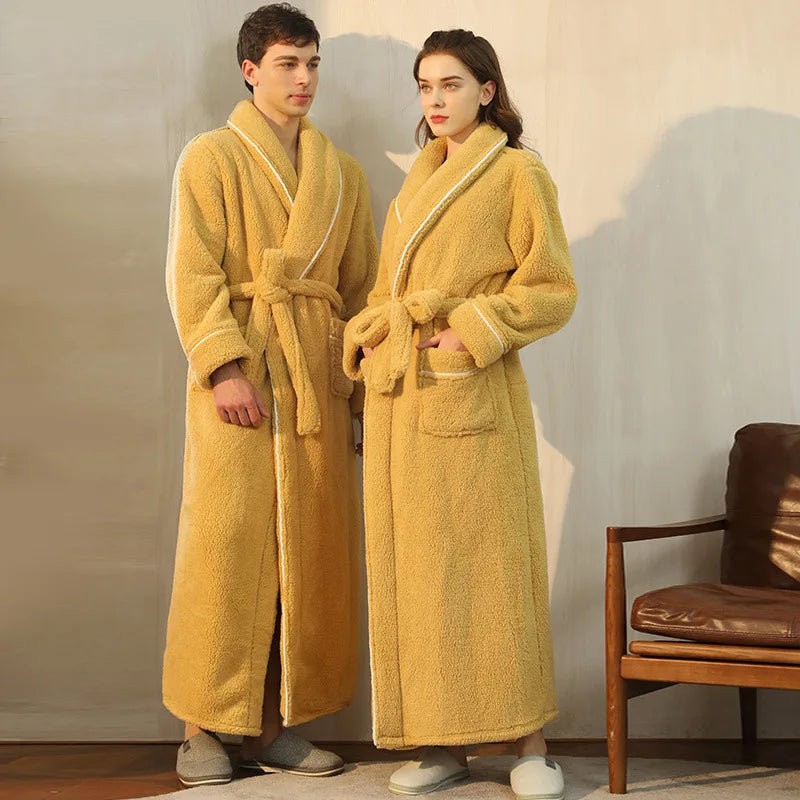 Accappatoio in flanella invernale con cintura e colletto rovesciato, CozyFlannel