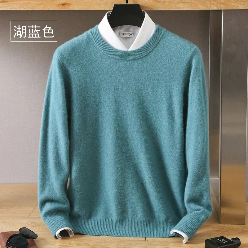 Lyra Herrenpullover aus 100 % Kaschmir, Rundhalsausschnitt, japanischer Strick