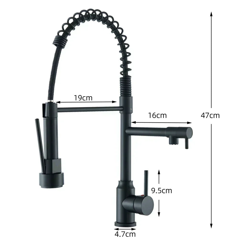 Kuchyňská baterie FluxSpout z nerezové oceli s flexibilním pružinovým výtokem