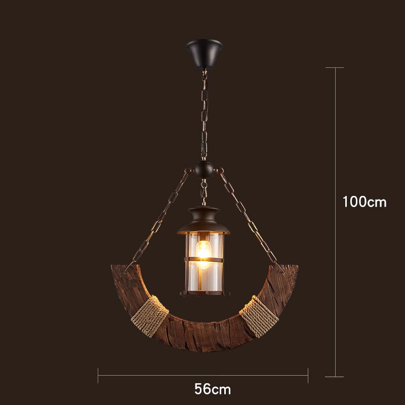 Industrial Wood & Iron Pendant Ceiling Light, E27 LED Compatible