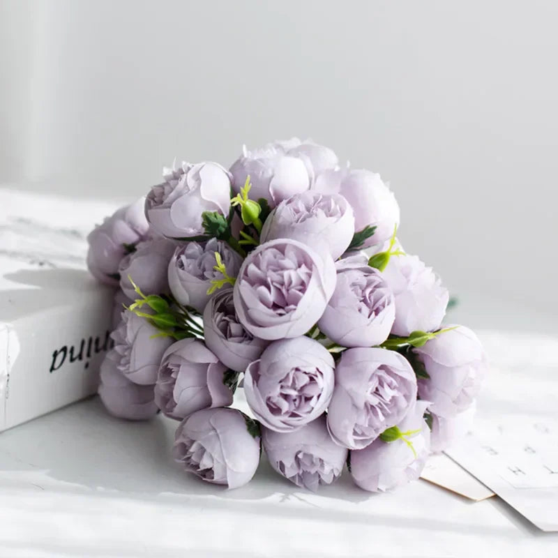 Lyra Silk Peony Bouquet, 27 Lifelike Blooms For Weddings & Home Decor
