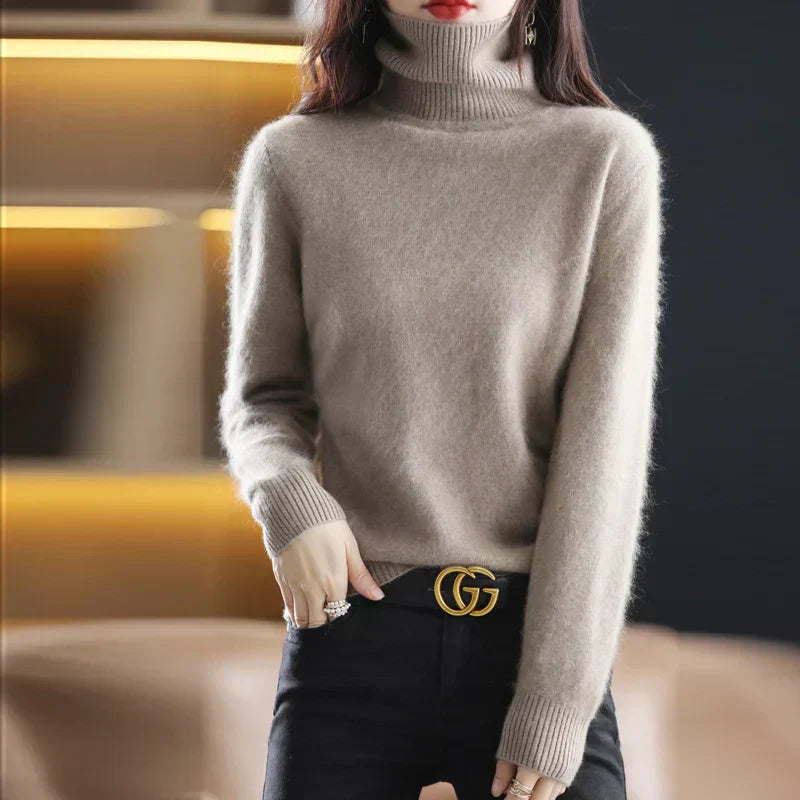 Nyorelle ハイネックカシミヤセーター、女性向けフィットニットプルオーバー