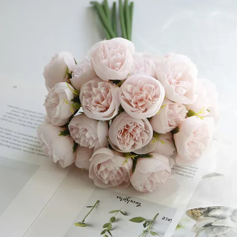 Lyra Silk Peony Bouquet, 27 Lifelike Blooms For Weddings & Home Decor