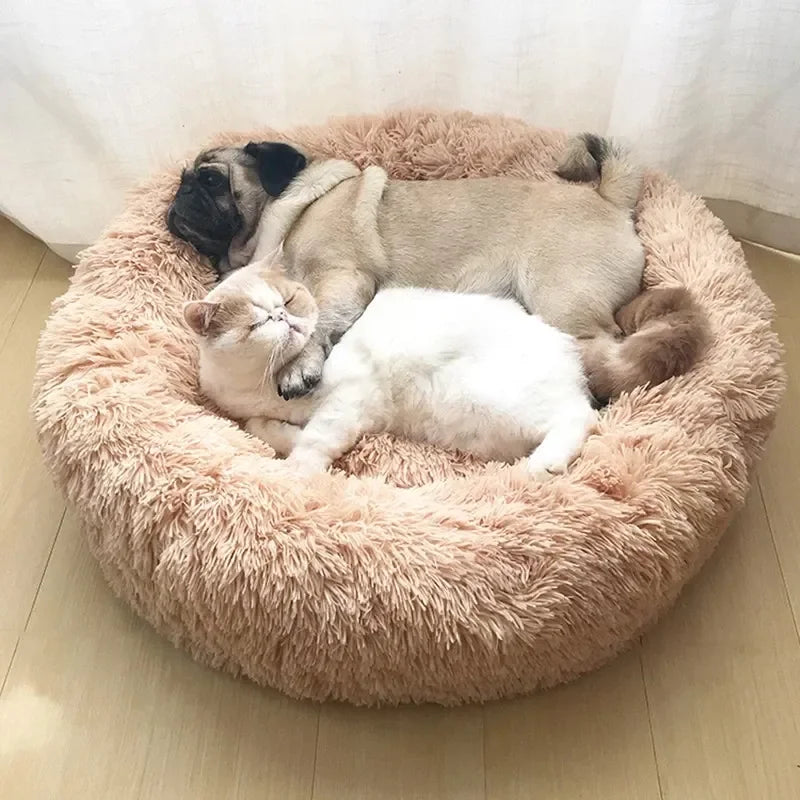 CozySphere Plush Round Pet Bed, Non-Slip Washable Base for Cats and Dogs
