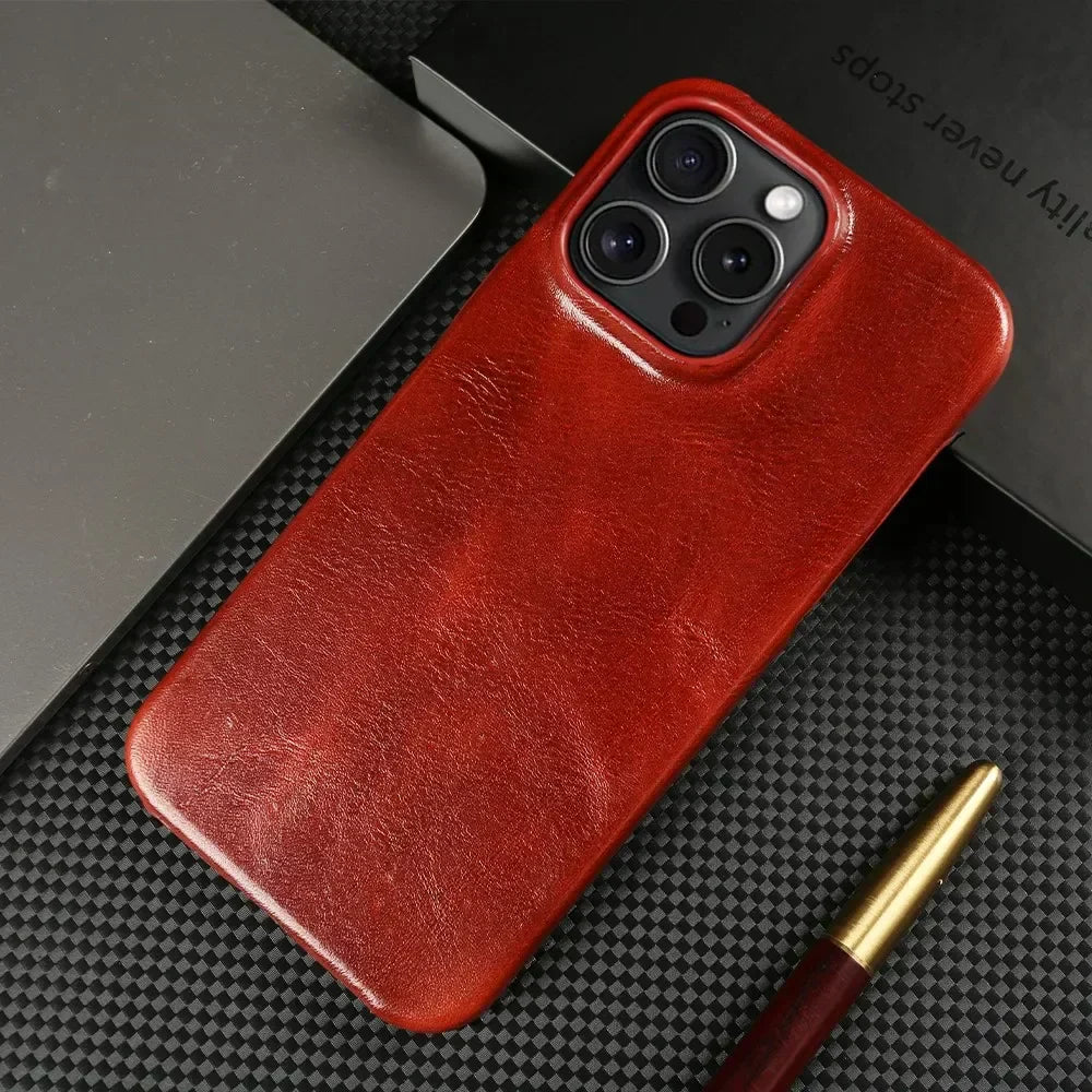Capa para iPhone em Pele de Vaca Genuína, Feita à Mão, 5 Cores