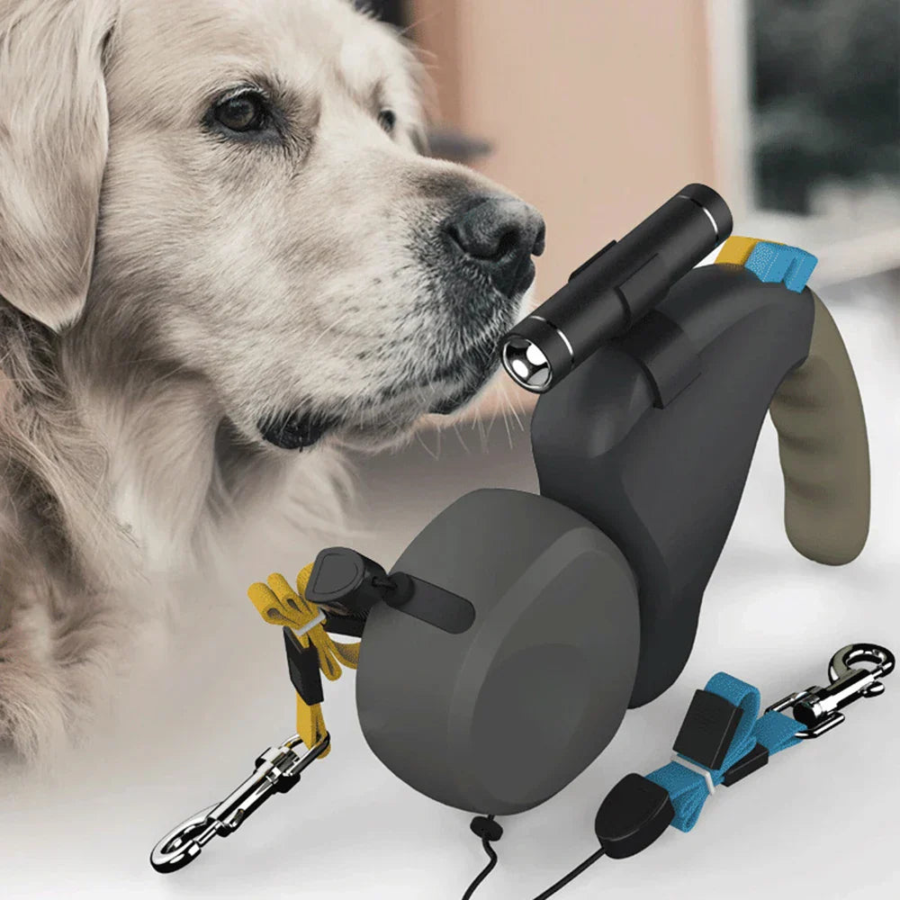 AeroTrail 360° Retractable Double Dog Leash With Safety Light