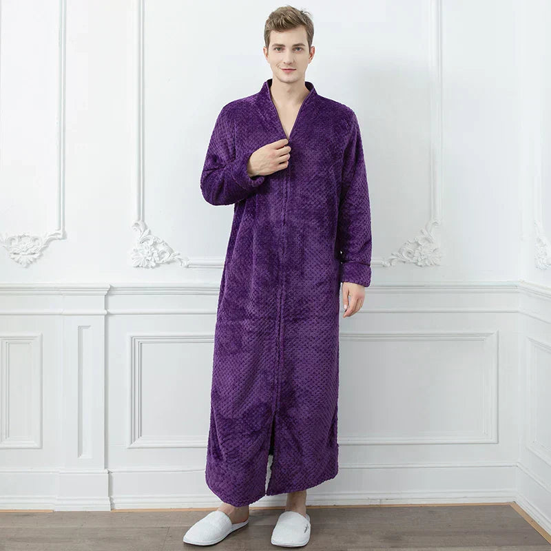 CozyNest Thermal Flannel Maternity Robe, Extra-Long Fit