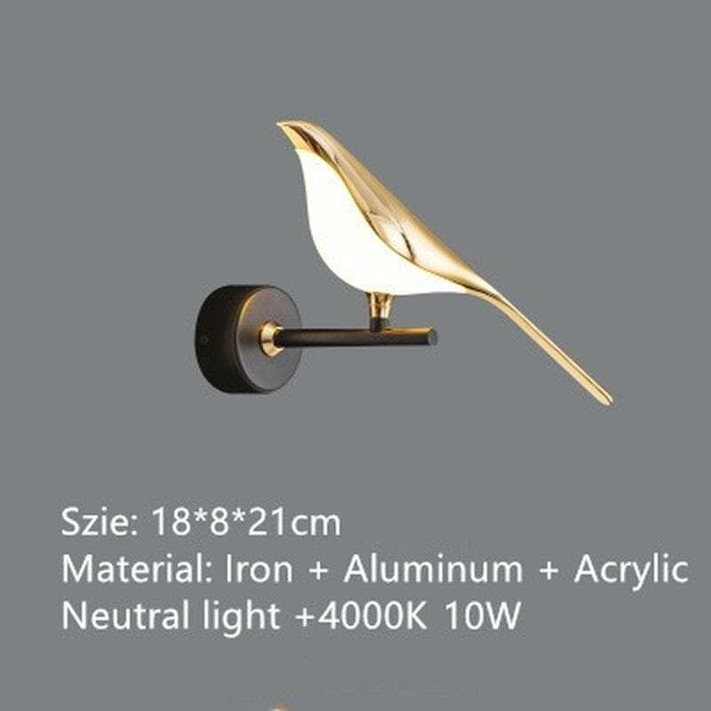 Wall Light, Gold-Plated Hummingbird In Cast Iron And Aluminium
