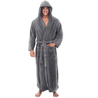 CozyNest-badekåbe til mænd i blødt plysstof med hætte, varm fleece og lange ærmer