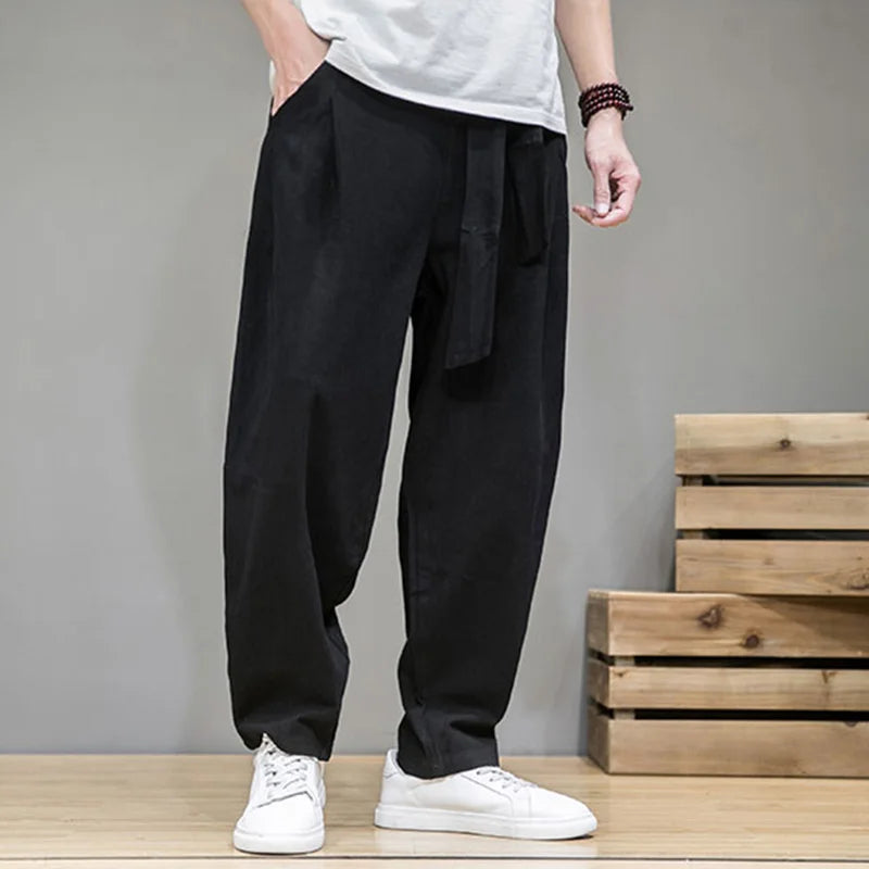 Pantaloni Harem da Uomo in Cotone e Lino, Vestibilità Ampia, Comfort Estivo Arieggiato