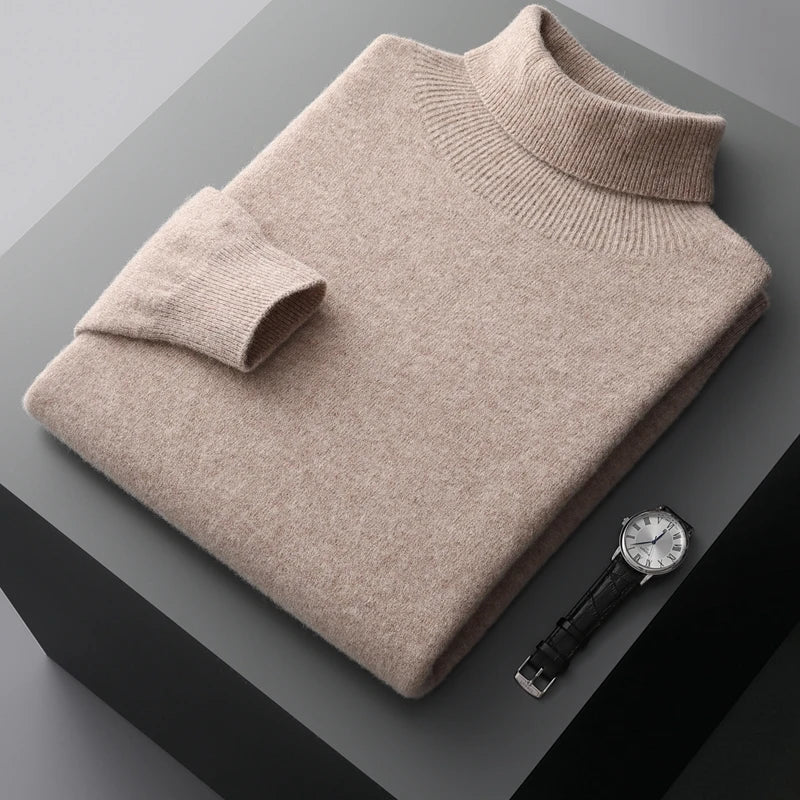 Camisola Aurelo em lã merino extrafina, gola subida, estilo casual