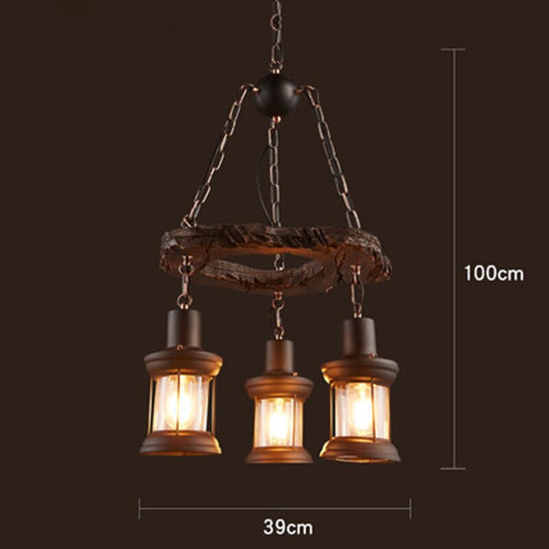Industrial Wood & Iron Pendant Ceiling Light, E27 LED Compatible