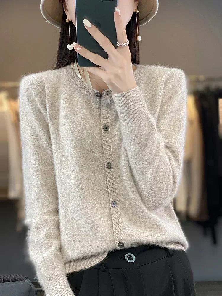 Aurea Cashmere Cardigan for Women, Relaxed Fit Knit Sweater in 12 Colors