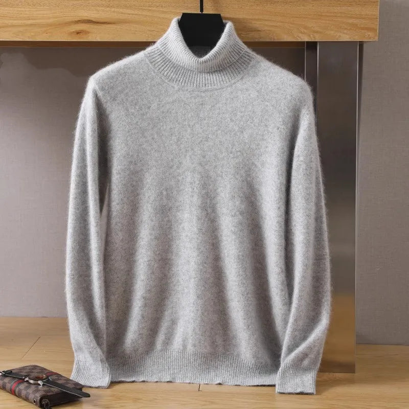 Aureo Herren-Kaschmirpullover, Zopfmusterkragen, lange Ärmel