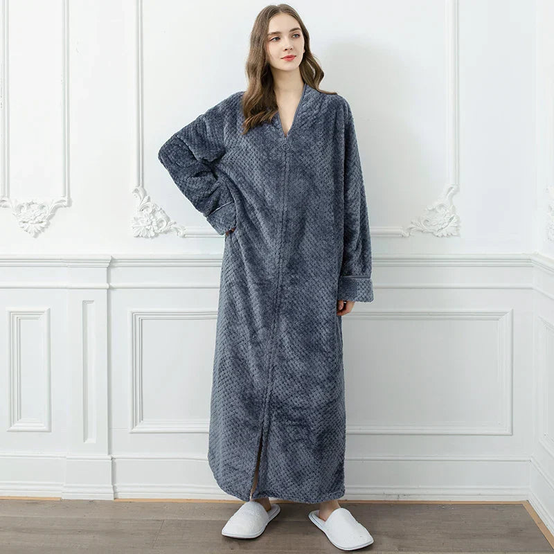 CozyNest Thermal Flannel Maternity Robe, Extra-Long Fit